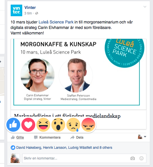 Nu är <a href="/facebook/">Facebook</a>´s nya knappar på plats. Spännande! #facebook #reactions