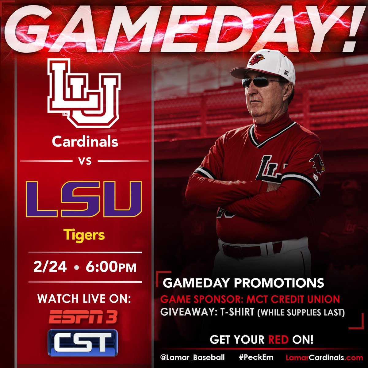 hendujp's tweet photo. Huge game for Lamar University Baseball tonight at the Beck as nationally ranked LSU comes to town. #PeckEm https://t.co/RmgcrtQZ7Y