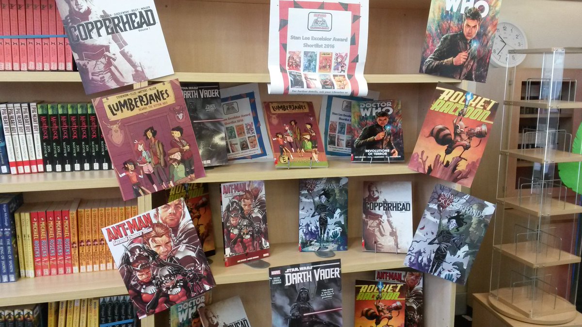 Ecco_Library's tweet photo. EXCELSIOR! The new graphic novels have arrived, get reading and reviewing today.#stanleeexcelsiorawards https://t.co/R7Yd9bCX9I