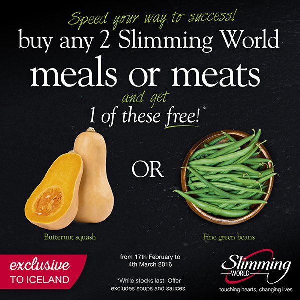 SlimmingWorld's tweet photo. Buy any 2 #SlimmingWorld meals or meats at @IcelandFoods &amp; get free Speed food. #MySWFrozen https://t.co/wpqOOwpCYm