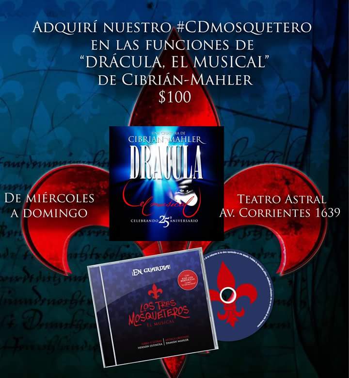 LTM013's tweet photo. ¡Recuerden, mosqueteros! Nuestro #CDmosquetero a la venta en el @teatroastral en las funciones de #Dracula25años https://t.co/WVLmjnRyOg