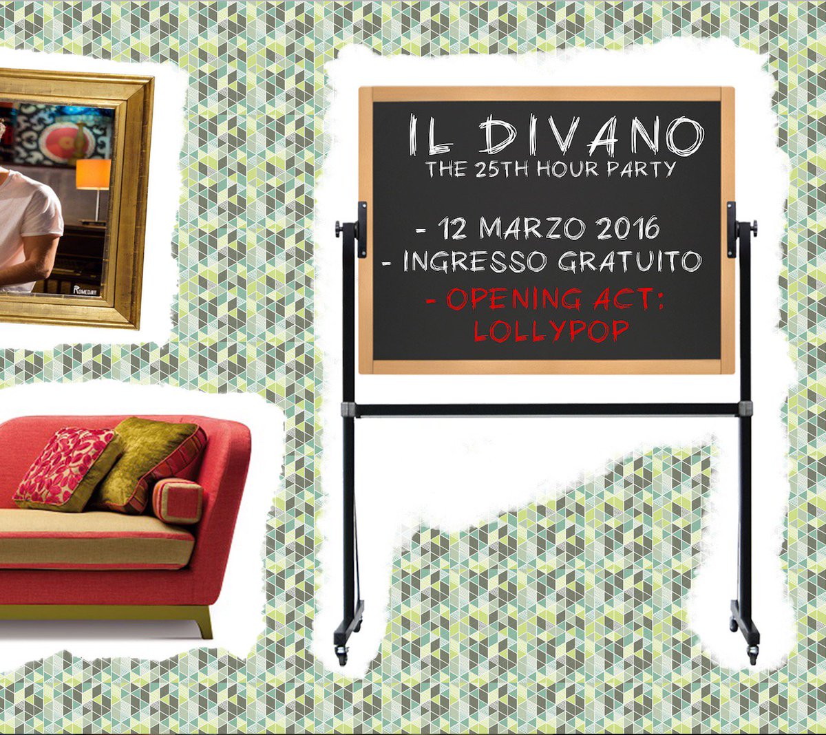 IlDivanoConcert's tweet photo. Sabato 12 Marzo @IlDivanoConcert partirà dalle ore 21.30 e i primi ospiti della serata saranno i Lollypop. #Roma https://t.co/91337swKB6