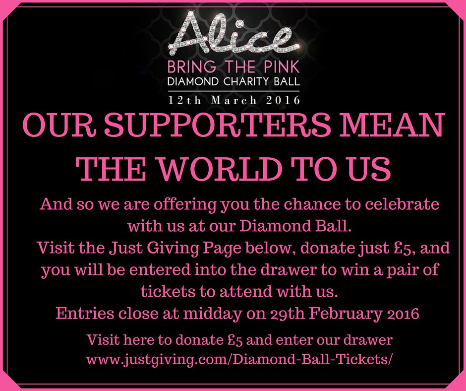 _alicecharity's tweet photo. Our supporters mean the world to us - we're giving you the opportunity to join us at our Diamond Ball for just £5 https://t.co/c5OMTDPlOQ