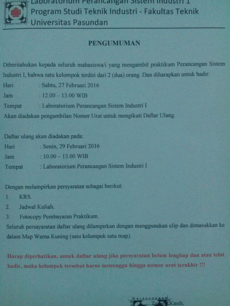 Info praktikum PSI 1, pengambilan no urut pendaftaran hari sabtu lur tgl 27 jangan lupa, terus daftar ulang tgl 29.