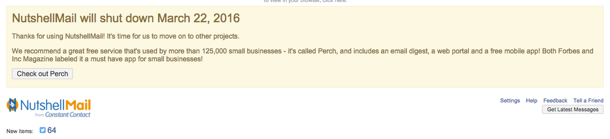 pchaney's tweet image. I see that @ConstantContact is shuttering #NutshellMail on Mar. 22. Anyone use it?
