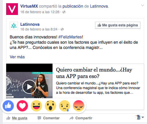 virtua_mx's tweet photo. Después de meses de pruebas, facebook libero globalmente su sistema de emociones para páginas y perfiles 👍❤😄😮😞😠 https://t.co/Vz4NCXT5IU