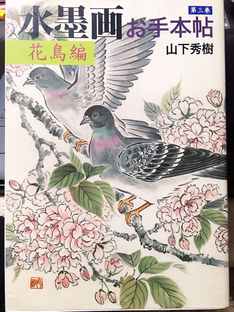 たまたま寄った古本屋さんで面白い本を見つけてきたので報告。
水墨画お手本帖。花や鳥の描き方の本なのですが、美しい構図の取り方や鳥らしさを少ない手数で表現する絵画的なテクニックがたくさん。参考になります！ 