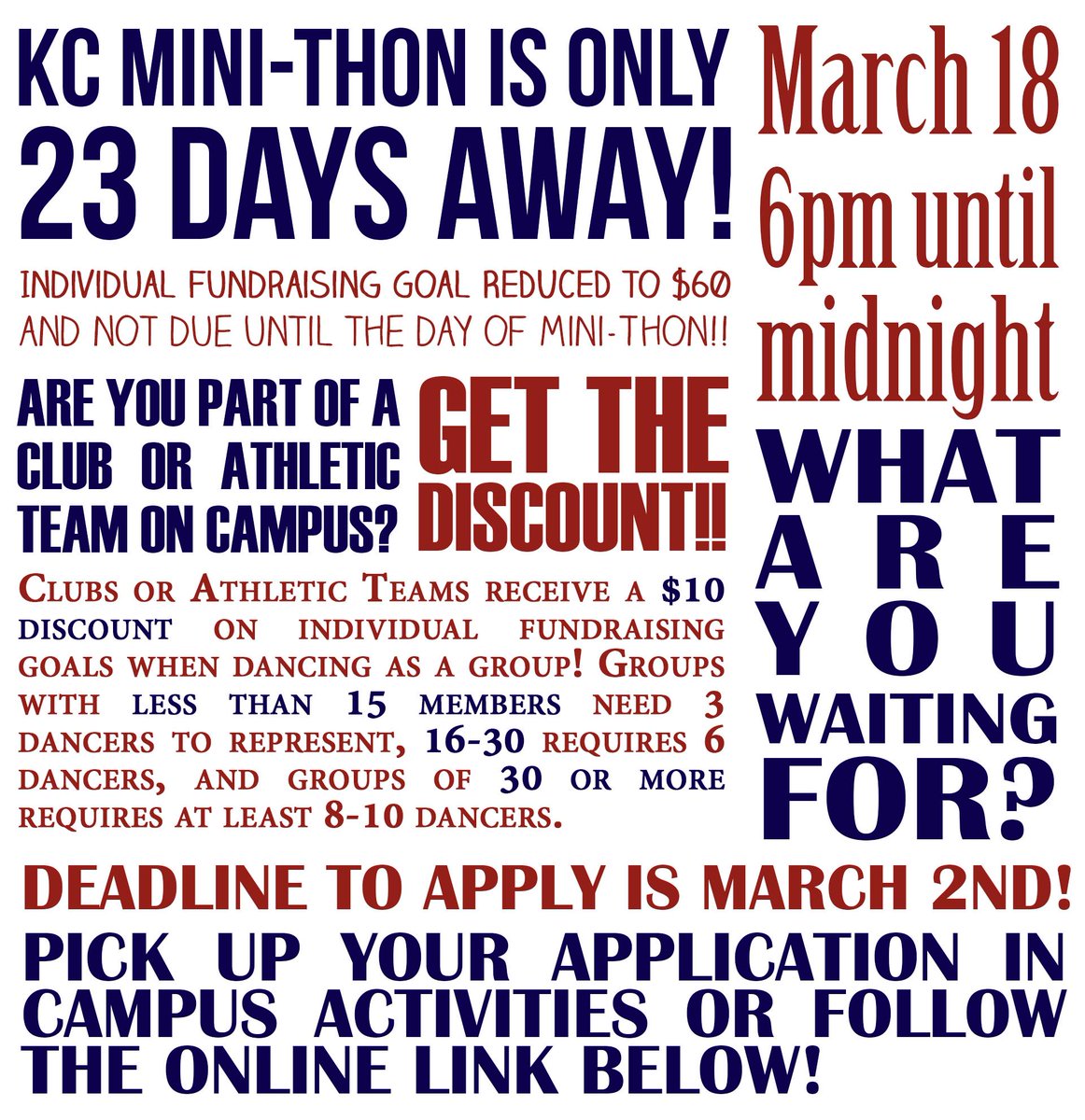 KCMiniThon's tweet photo. Get ready for KC Mini-THON 2016! Apply online today at: 

https://t.co/mlWsBQUGMQ https://t.co/Zlhk55yhmO