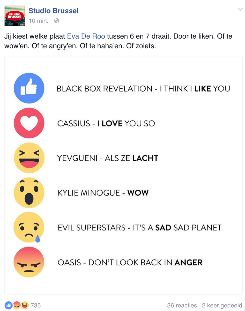 LabarbeManu's tweet photo. @stubru's social media team is already making great use of the new FB feature. #FacebookReactions #facebooklikes https://t.co/KhPz1TvTgW