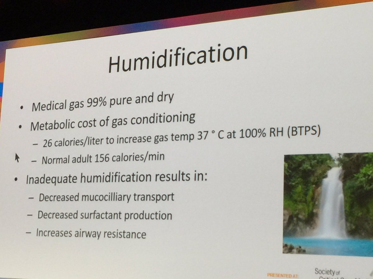 Drmanoj_s's tweet photo. #CCC45 #sccm2016 metabolic cost of Humidification 26 calories/liter to increase temp to 37C!! 1> reason to humidify! https://t.co/LHkN5rpwaL
