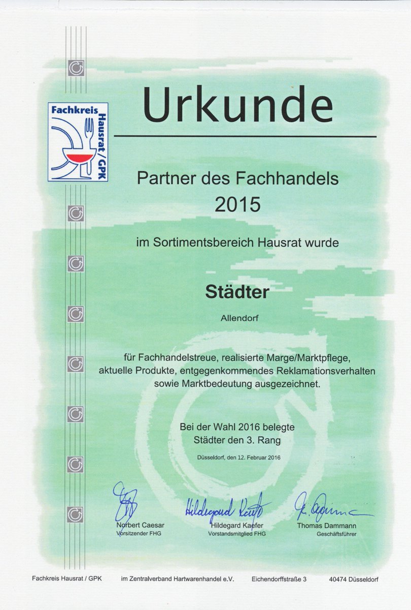 staedter_de's tweet photo. STÄDTER belegt 3. Platz im Segment #Hausrat bei der Wahl zum Partner des #Fachhandels 2015! https://t.co/jVfsrZq2Oi