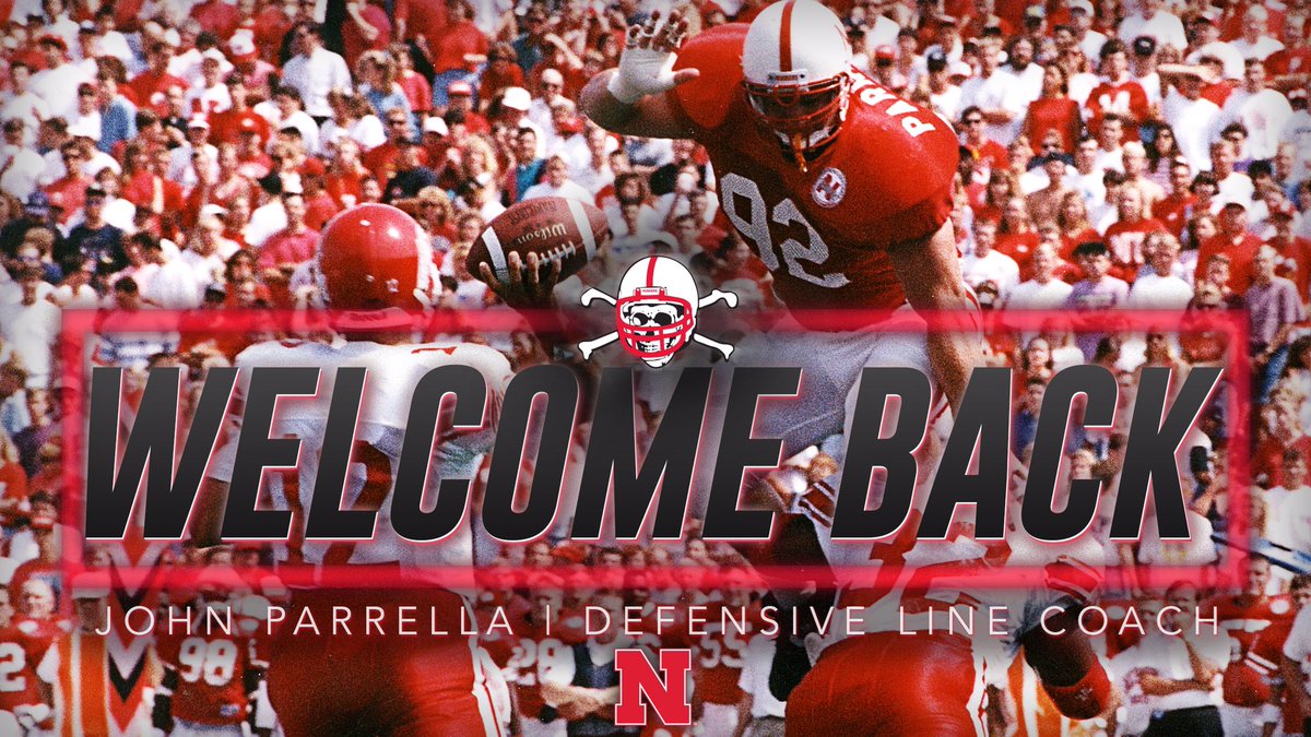 Coach_Riley's tweet photo. We're proud to welcome @Coach_Parrella back to Nebraska!

He knows what it means to wear a Blackshirt!

#GBR! https://t.co/s7lBWjvBKL