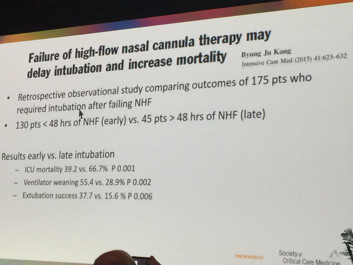 CritiNotes's tweet photo. #CCC45 #sccm2016 Important to identify pts who are failing on NFNP, late intubation obviously asso w worse outcome https://t.co/ZbbpPSBKUR