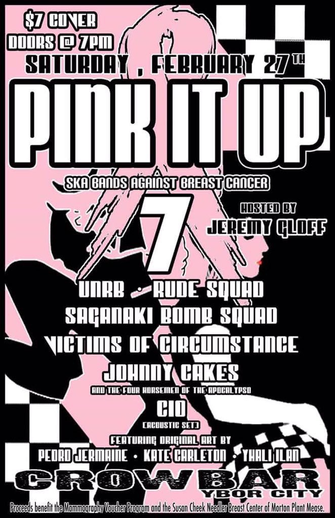 CitrusRecords's tweet photo. SAT/FEB 27/7PM/$7 #PinkItUp7 w/ @UNRBmusic @rudesquadfl @SAGANAKIBOMBSQU @voc_ska @JC4APOCALYPSO +more @CROWBARLIVE! https://t.co/cZJnASIEVC