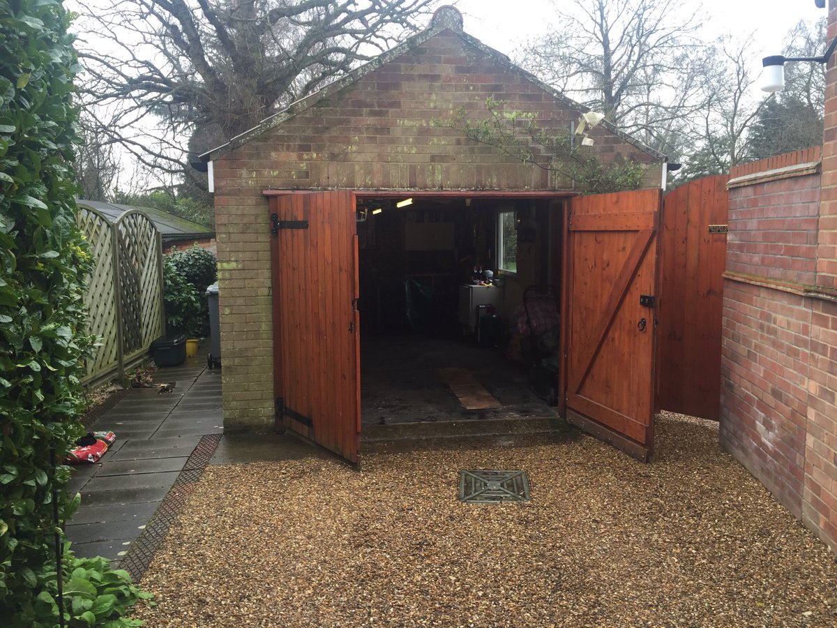 YLGDMLtd's tweet photo. Two old wooden side hinged doors out&amp; lovely new golden oak fully retracting door on operator fitted https://t.co/4kISW1hO9x