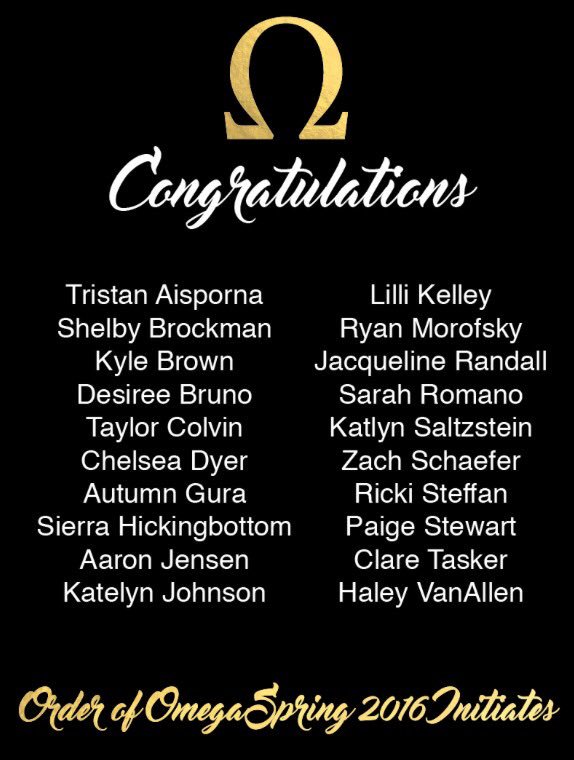 Congratulations to all of our Spring 2016 initiates🎉 Welcome to Order of Omega.