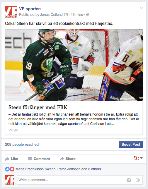 Vi är 28 ”tummar upp” från 1000 på Facebook. Häng gärna med oss där också. facebook.com/vfsporten