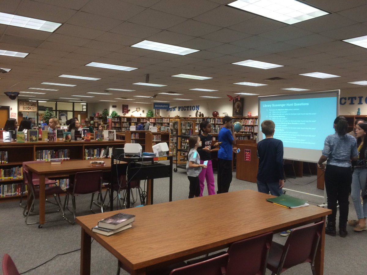 mrsivory1's tweet photo. Library scavenger hunt. Great idea from our awesome librarians! Paperless! @lehaft @hood_se @LCPSFarmwell #FSMSBYOT https://t.co/9f2awQYkCx