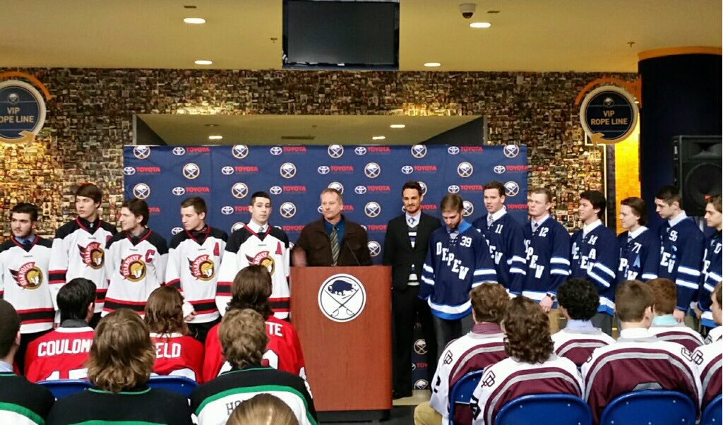 BuffaloSabres's tweet photo. Good luck Starpoint, Depew, OP, St. Joe's, Iroquois &amp; Olean on Sunday at @FirstNiagaraCtr! https://t.co/AykTPPqVfX https://t.co/Uboyhl1aNh