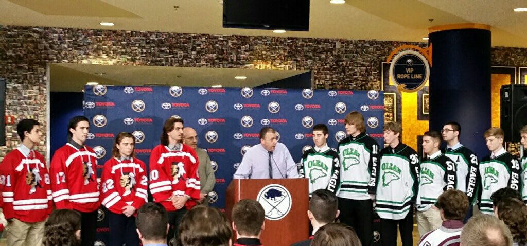 BuffaloSabres's tweet photo. Good luck Starpoint, Depew, OP, St. Joe's, Iroquois &amp; Olean on Sunday at @FirstNiagaraCtr! https://t.co/AykTPPqVfX https://t.co/Uboyhl1aNh