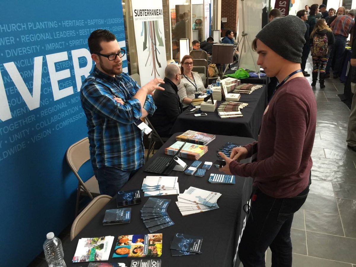 ConvergeCP's tweet photo. @CMidatlantic pastors Rob Paterson &amp; Tim Broughton connecting w/ students @LibertyCMT CP conference, for @convergeww https://t.co/L82OeyAqOf