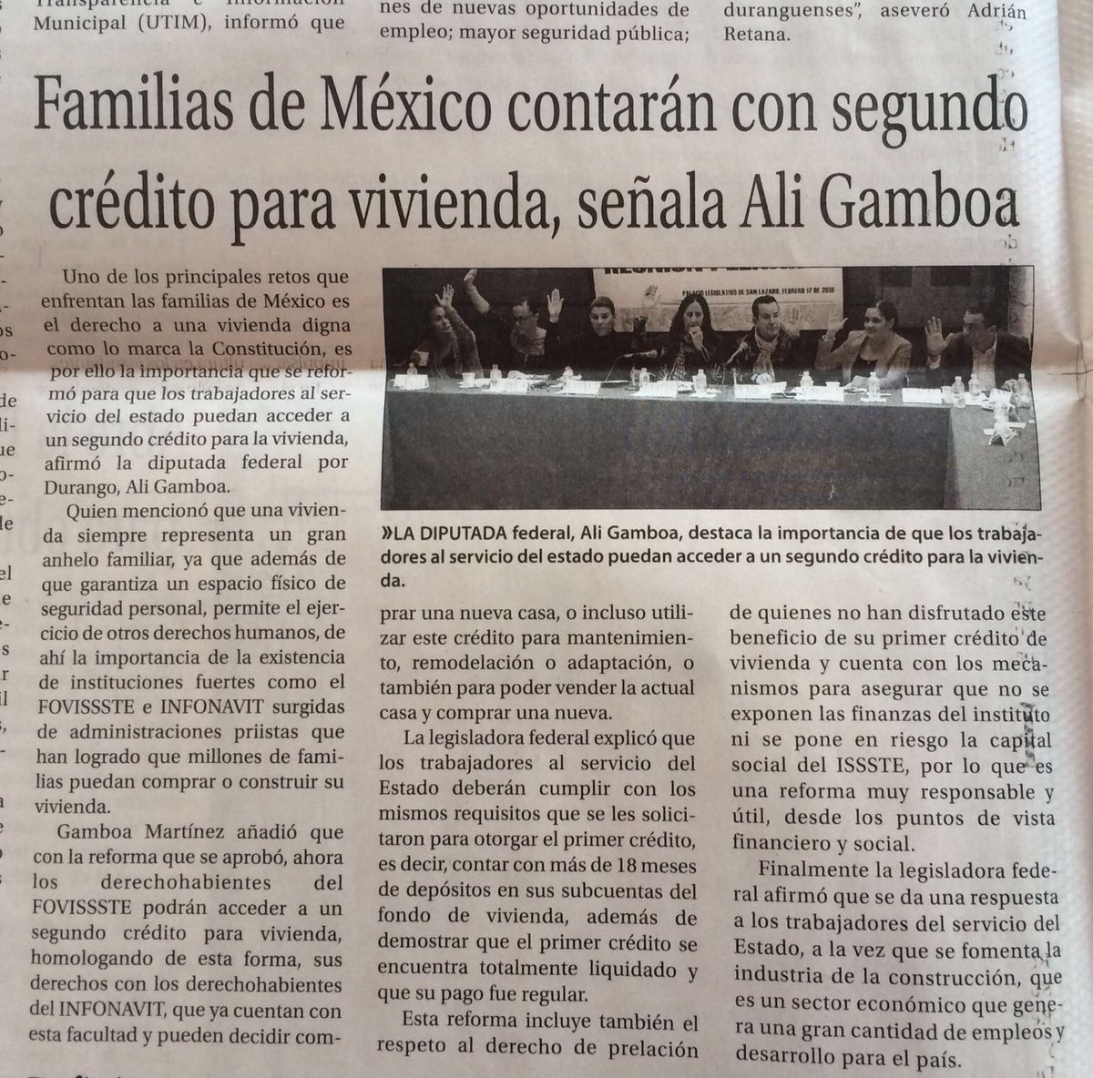 InfoAliGamboa's tweet photo. Hoy en medios: "Familias de México contarán con segundo crédito para vivienda" Dip. @AlyGamboa https://t.co/ZHmvGdJBvR