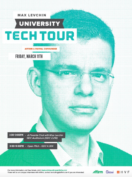 March 11 - Max Levchin coming to <a href="/UTAustin/">UT Austin</a> <a href="/UTCompSci/">Computer Science at UT Austin</a> to hear pitches from <a href="/LonghornStartup/">Longhorn Startup</a> students! <a href="/mlevchin/">Max Levchin</a>