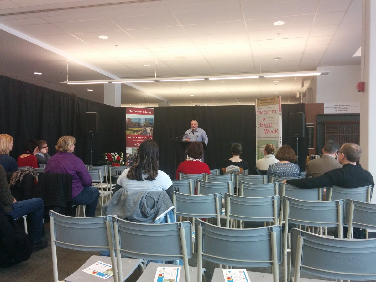 Freedom to read public readings underway.  <a href="/CarletonLibrary/">MacOdrum Library</a> #challengedbooks