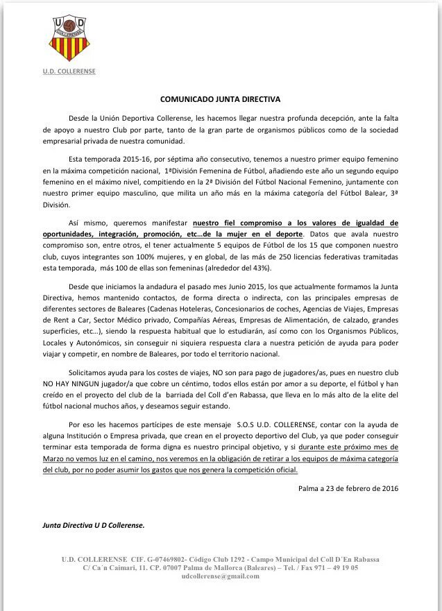 El @ColleFeminas necesita ayuda. El equipo busca URGENTEMENTE dinero únicamente para costear viajes del equipo