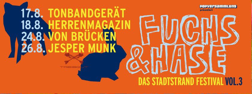 Yeah, 2016 schließen wir den Strand zum 3. Mal auf für: <a href="/Tonbandgeraet/">Tonbandgerät</a> <a href="/herrenmagazin/">Herrenmagazin</a> <a href="/von_Bruecken/">von Brücken</a> <a href="/JesperMunkMusic/">Jesper Munk</a>