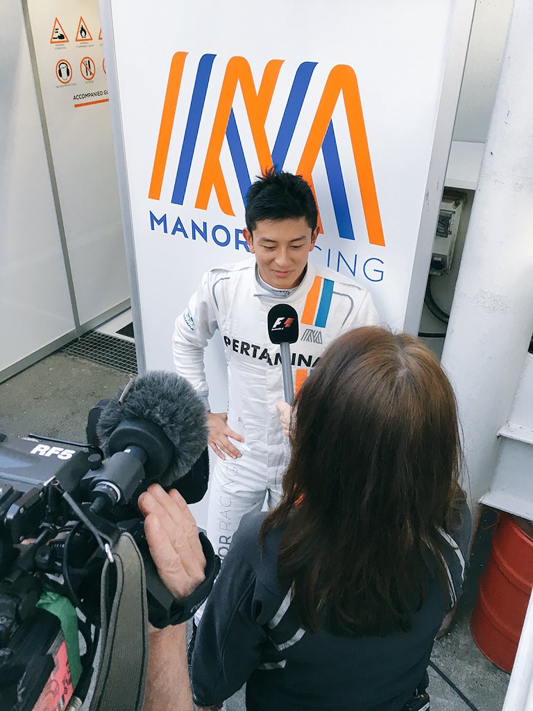 ManorRacing's tweet photo. "Happy and proud" A great day's work for our new Indonesian driver. https://t.co/8BKNfufik8
