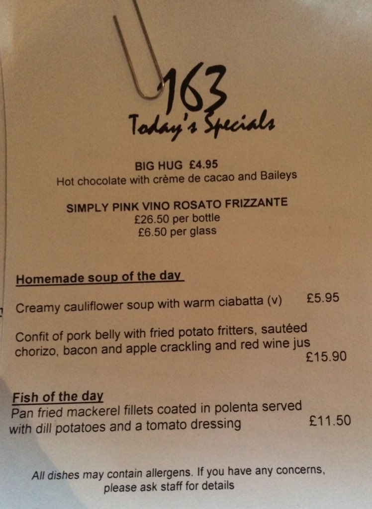 This evening's delicious specials! Why not pop down and join us, whether if it's for drinks by the fire or dinner!