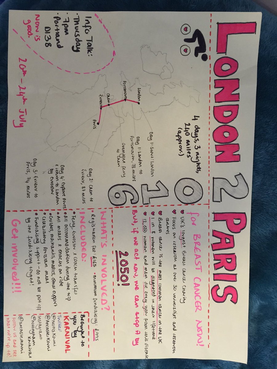 AncasterKarni's tweet photo. More posters for London 2 Paris! Info talk Thurs at 7pm, Portland D138. Get involved 💗 @breastcancernow @NottsKarni https://t.co/miLPSSXMT8