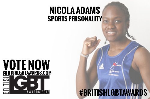 Congrats to @NicolaAdams2012 - shortlisted in the #britishlgbtawards – vote for her now! bit.ly/1z1RTB2