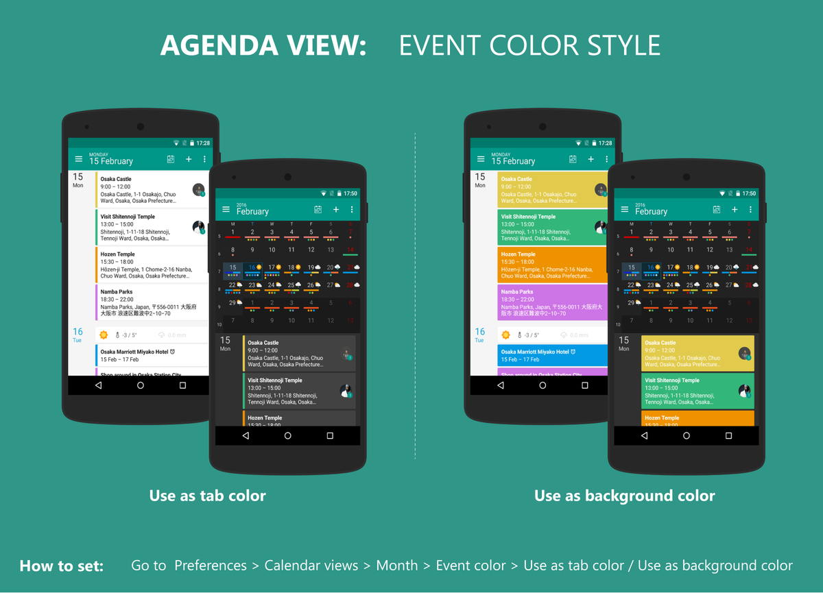 DigicalCalendar's tweet photo. #TipOfTheDay You can set your event color style the way you like! #DigiCal #calendar #android #blacktheme #colors https://t.co/QHci7htVFH