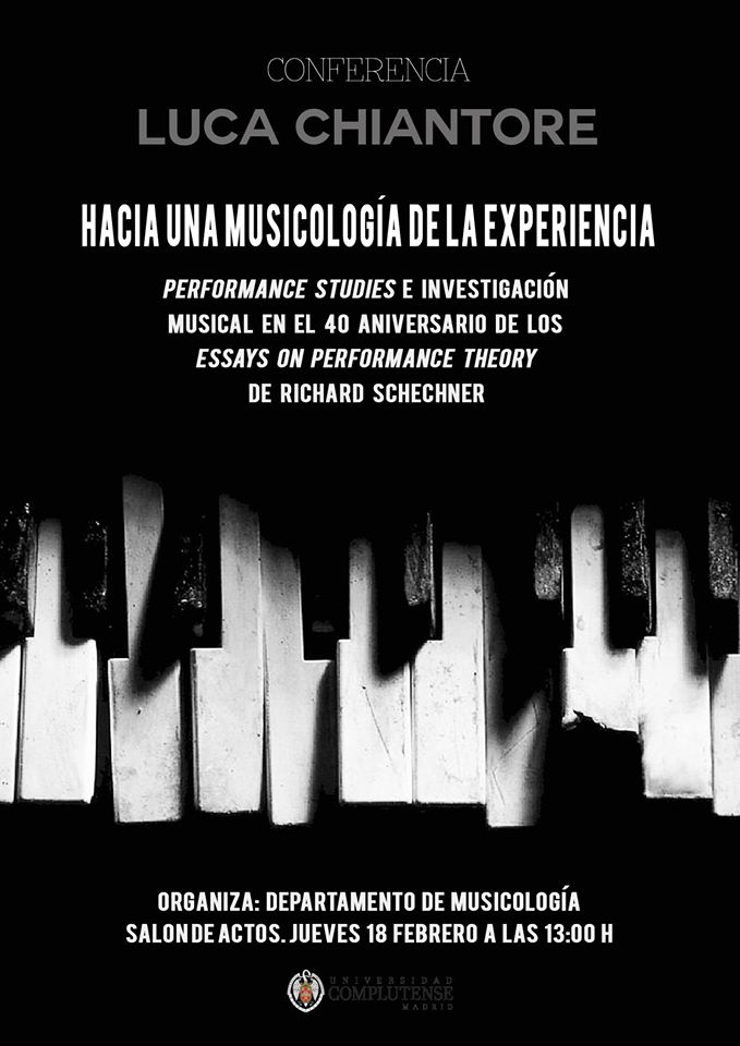 chiantore's tweet photo. "Hacia una musicología de la experiencia" mañana en @unicomplutense @DoFaRadio @RuthPiquer #Schechner #Performance https://t.co/c424qUil29