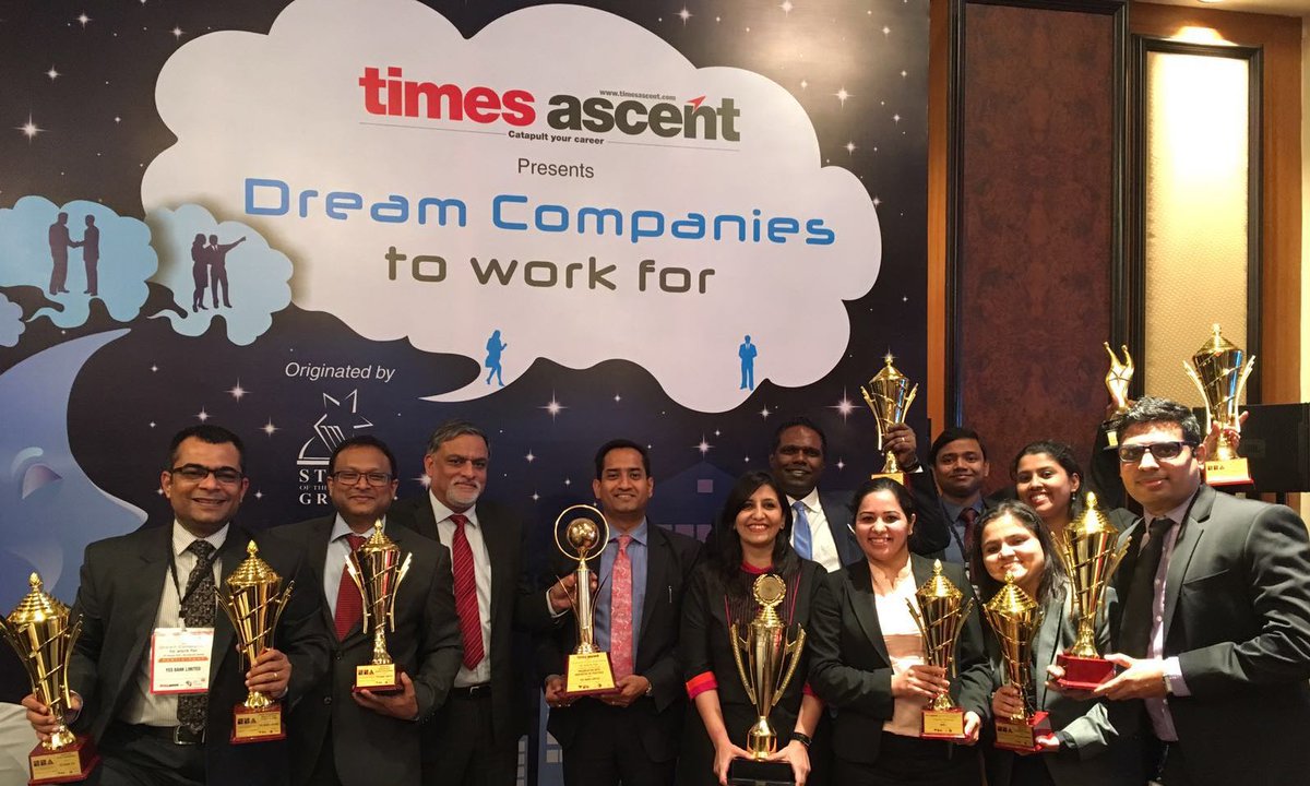 YESBANK's tweet photo. Proud to be recognized as the No.1 "Dream Company To Work For" by @TimesAscent #DreamCompaniestoWorkFor 2016 https://t.co/8iLlbTZJDZ