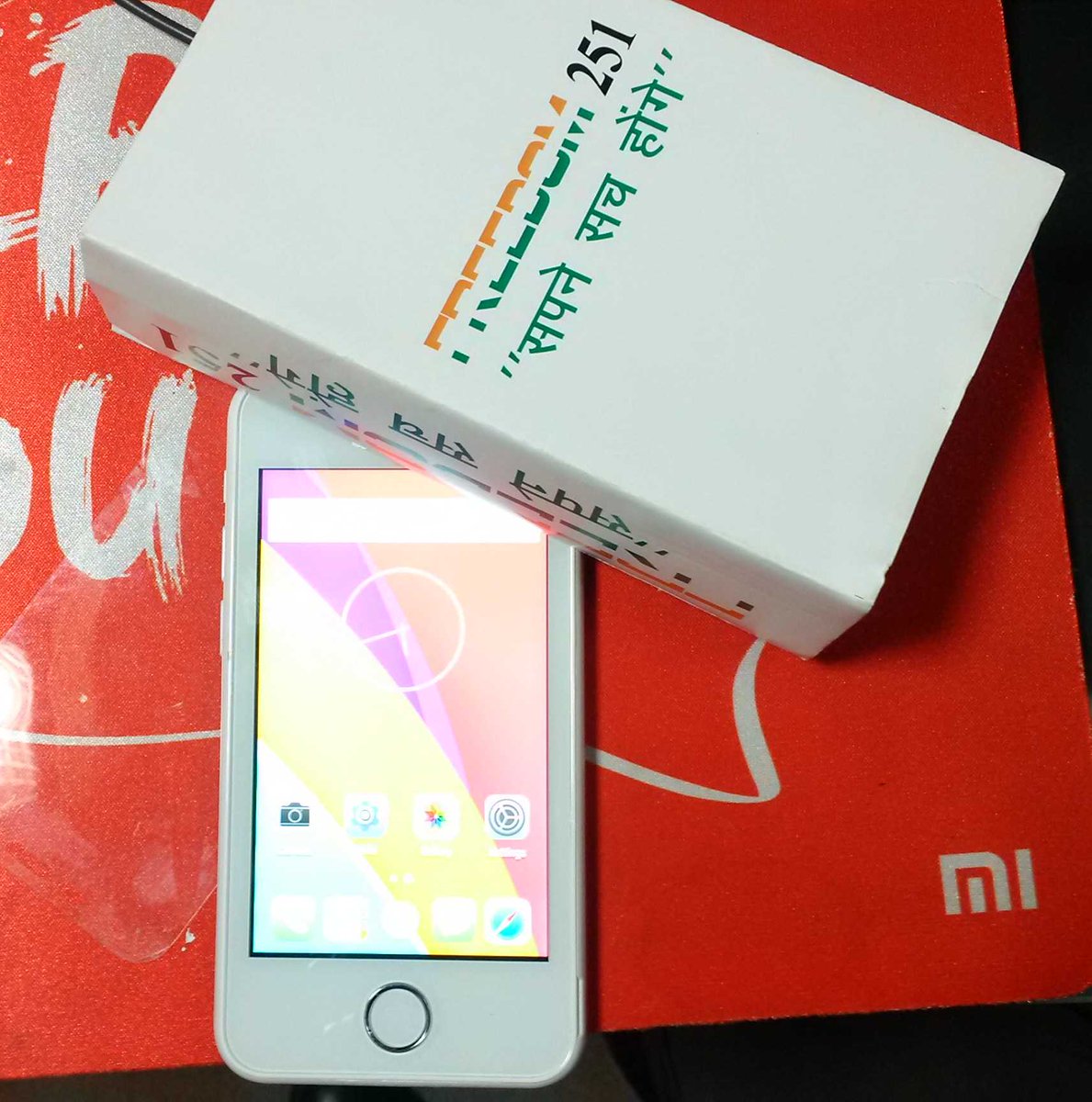 RajivMakhni's tweet photo. The Rs 251 Smartphone. World's cheapest Smartphone with me. All. Q's and a review answered soon. Watch NDTV24X7 https://t.co/Uy0tQBAxg0