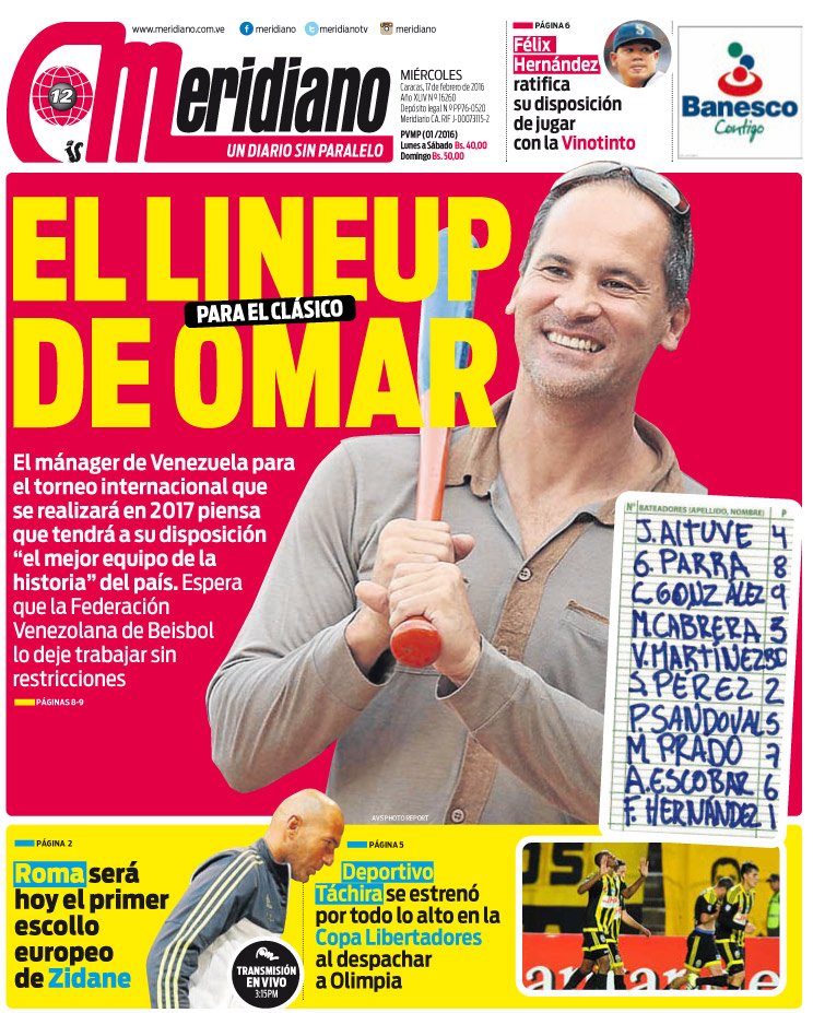Meridianoonline's tweet photo. #Portada el Lineup de Omar https://t.co/mY4uJ2HLUT
