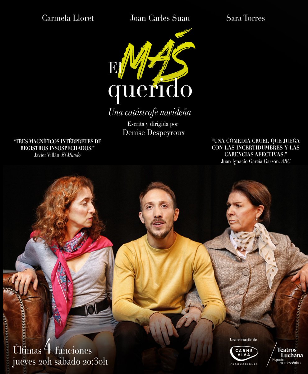 #ElMasQuerido - Últimas 4 funciones.
Os esperamos en los <a href="/teatrosluchana/">Teatros Luchana</a>  los J a las 20h y los S a las 20:30h.