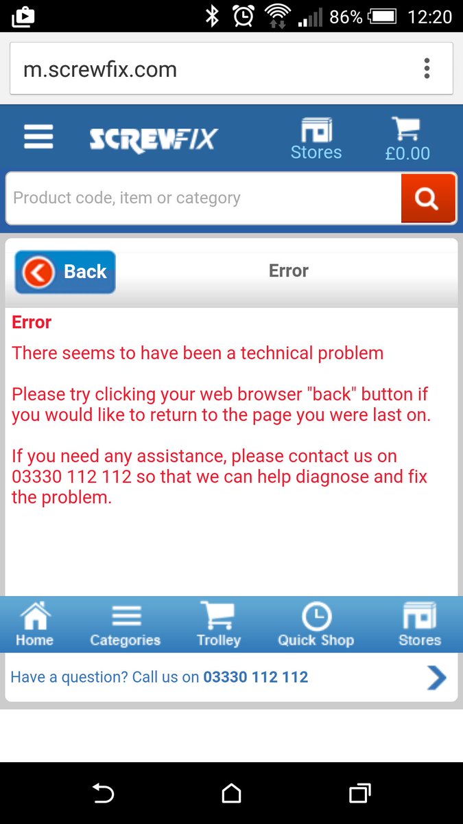 HandymanPAJ's tweet photo. @Top_CashBack 
Yet again Screwfix link on your website is not working!!! Goes onto site but shows
 error message. https://t.co/zxdaPhR2eI