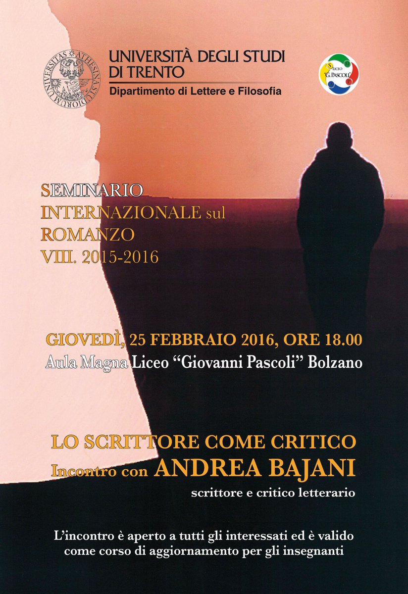 Andrea Bajani a Bolzano. Venite a conoscerlo.