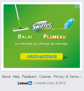 jeromesutter's tweet photo. Une publicité pour le plumeau #Swiffer sur #LinkedIn... Ah les joies du ciblage... #advertisingrules https://t.co/4PE9IQEIIs