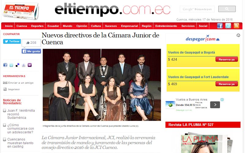 JCI_Cuenca's tweet photo. Gracias @eltiempocuenca por dar a conocer nuestras actividades. #JCICuenca @Asuquisupa #noticias @patriciovazquz https://t.co/5fyDw96C9q