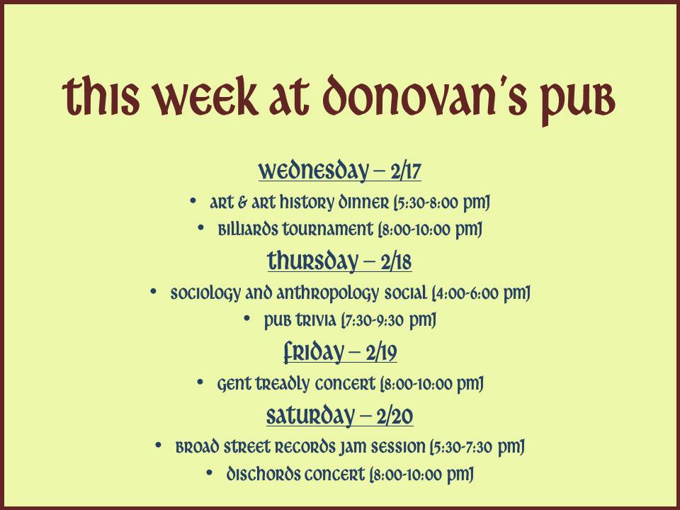 donovans_pub's tweet photo. This week at Donovan's Pub! @colgateuniv https://t.co/MGEJ5Cn0fK