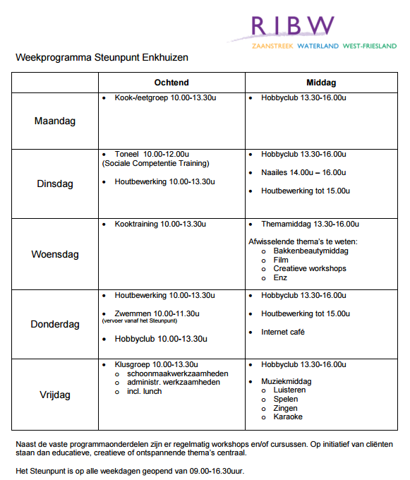 leviaanNL's tweet image. Het #weekprogramma voor #Steunpunt #Enkhuizen is bekend. Klik: goo.gl/YN4L1q #zorginstelling #ribw