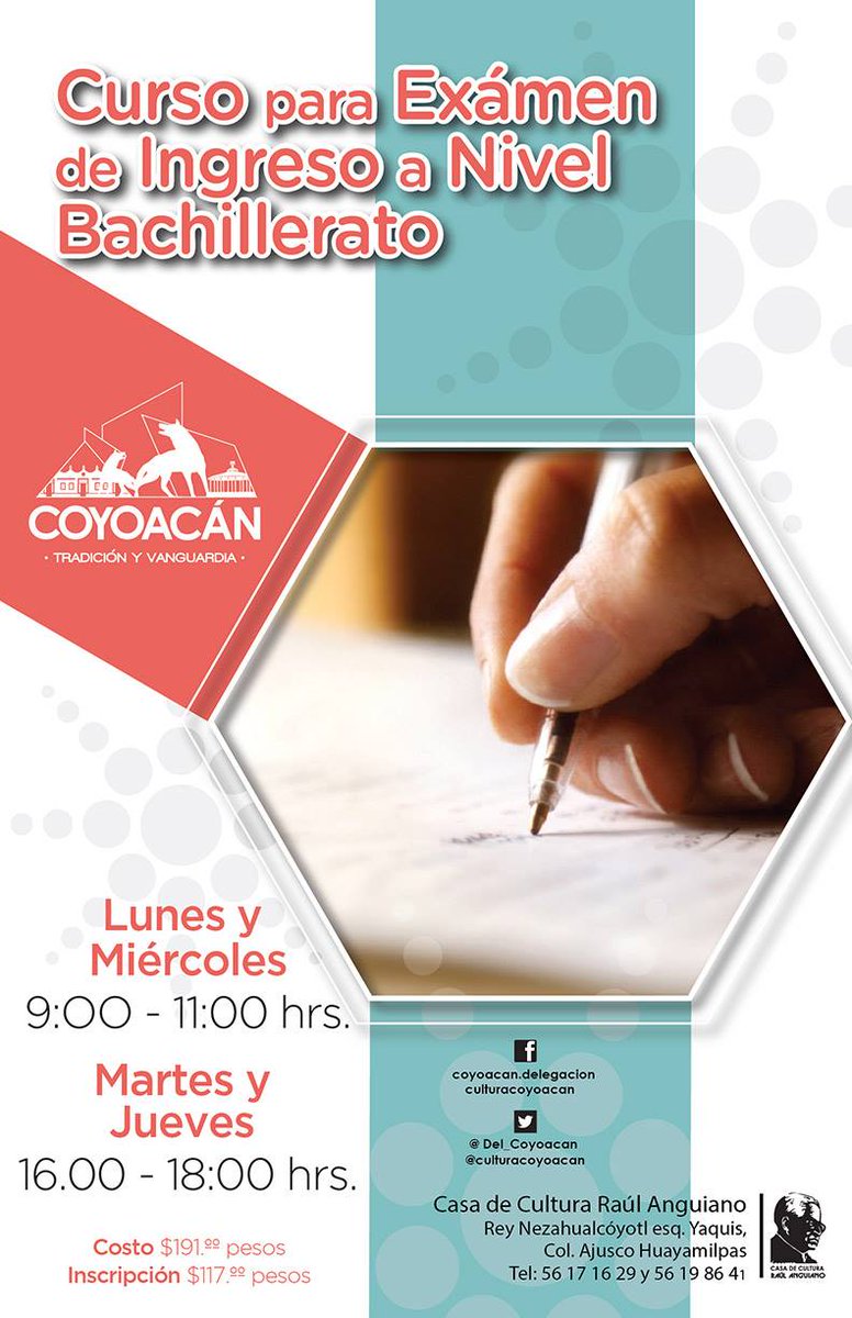 Alcaldia_Coy's tweet photo. Nuevos talleres que se imparten en la Casa de Cultura "Raúl Anguiano". https://t.co/QR6EWtHYX2