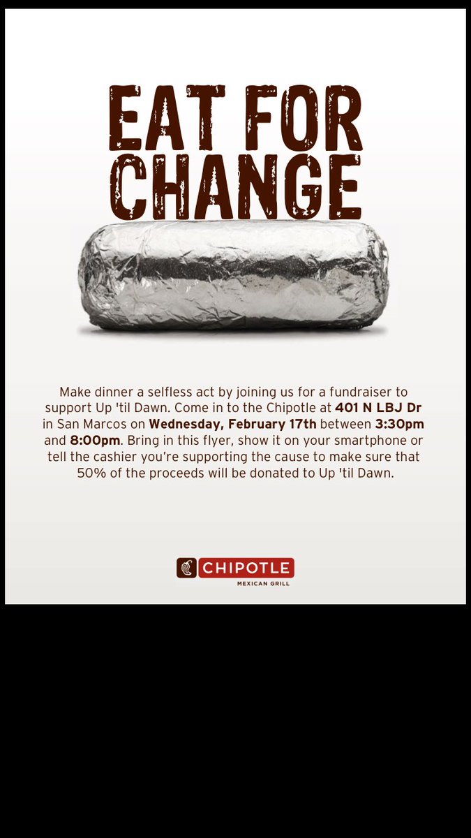 txstfslpb's tweet image. Want to make a difference? Come to chipotle TODAY Between 3:30- 8pm and 50% go to St.Jude fundraiser. Show flyer!!