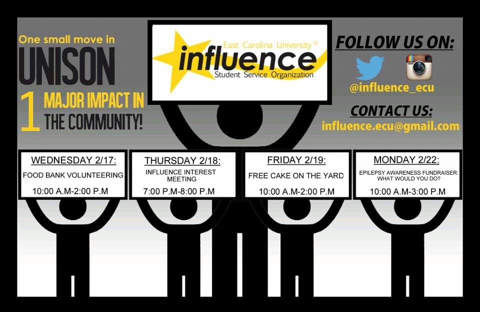 Influence_ECU's tweet photo. #InfluenceWeek isn't over yet! Here's an updated schedule of our main events https://t.co/PIdJPLaeNg